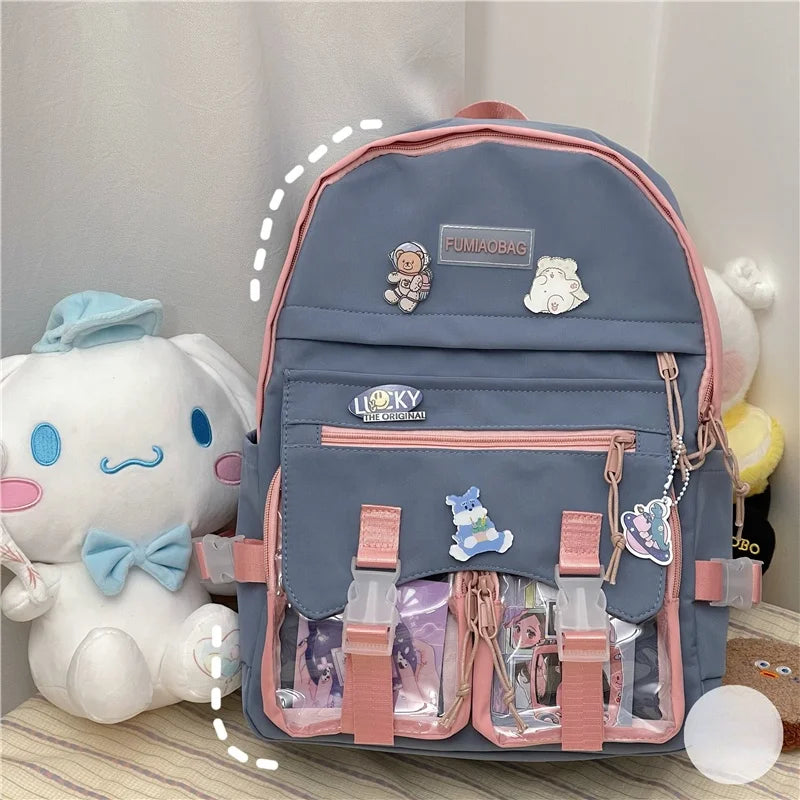 Vintage Cartoon High School Backpack for Teen Girls