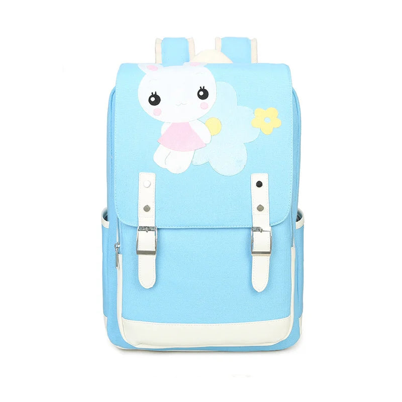 Girls Rabbit Embroidered Canvas Backpack Schoolbag
