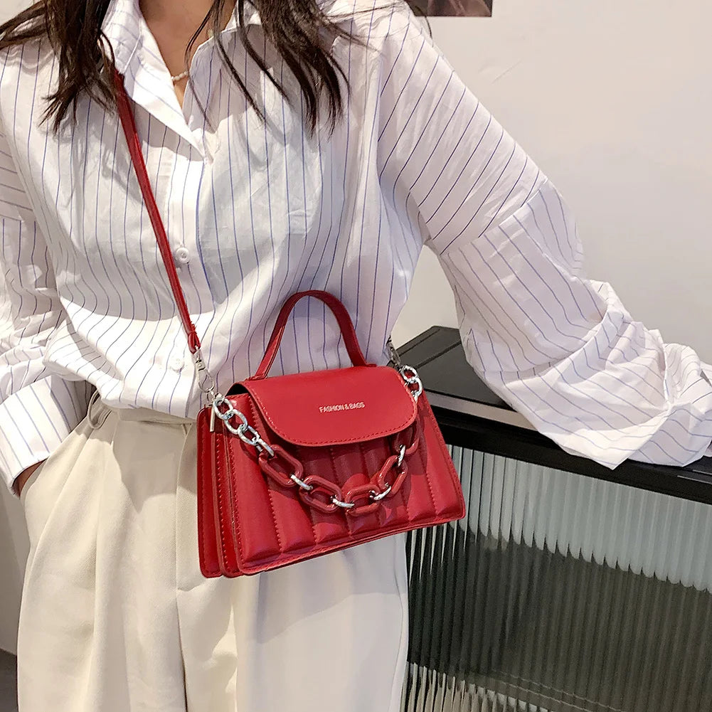 Casual Women PU Leather Chain Shoulder Bag Top-handle Handbag