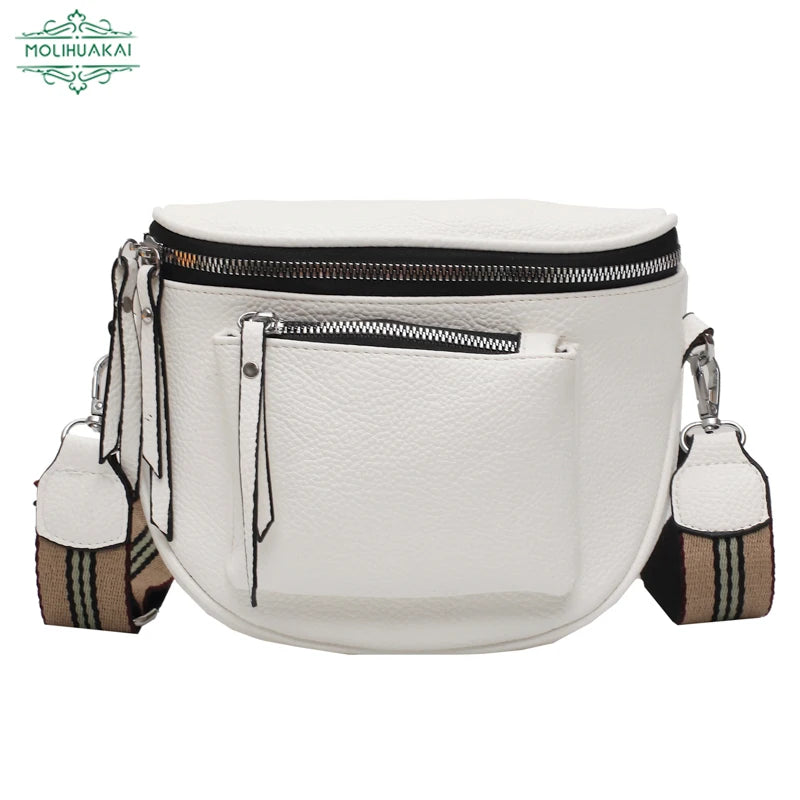 Soft Leather Crossbody Bag for Ladies Zipper Shoulder Strap