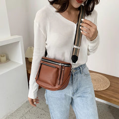 Soft Leather Crossbody Bag for Ladies Zipper Shoulder Strap