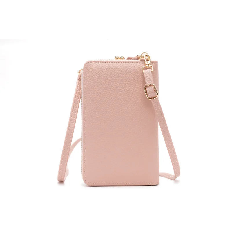 Crossbody Bag Touch Screen Cell Phone Purse Metal Leather Shoulder Strap Handbag