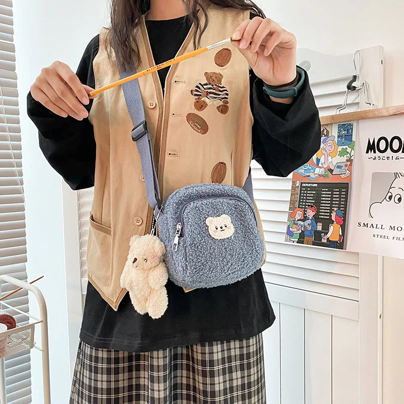 Bear Messenger Bag Plush Mobile Phone Bag Girls Small Shoulder Bag