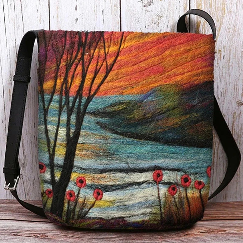 Vintage Casual Women's Shoulder Bag Large Capacity Painted Ladies Handbag