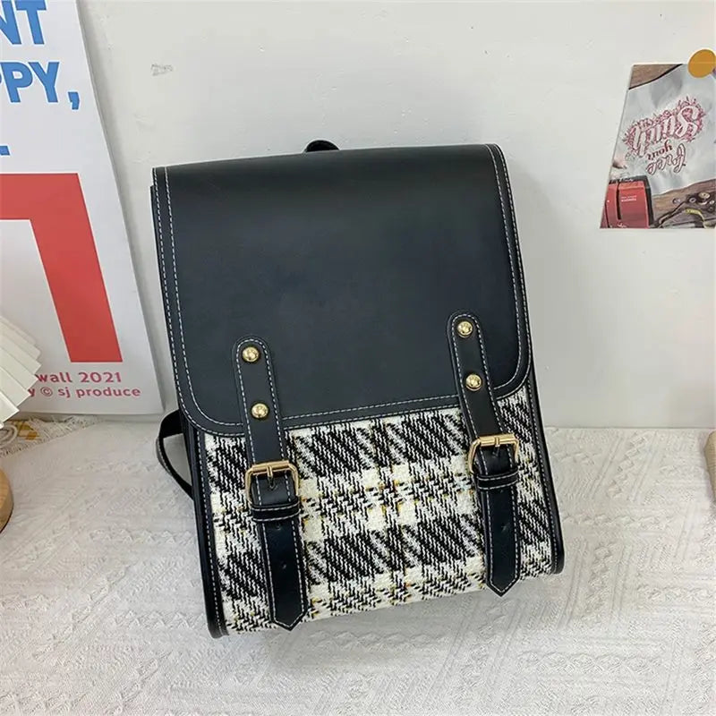 Women's Backpack Cotton and Pu Leather Backpacks for School Teenagers Girls
