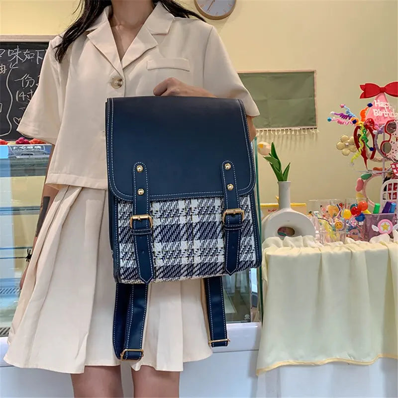 Women's Backpack Cotton and Pu Leather Backpacks for School Teenagers Girls
