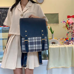 Women's Backpack Cotton and Pu Leather Backpacks for School Teenagers Girls