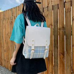 Women's Backpack Cotton and Pu Leather Backpacks for School Teenagers Girls