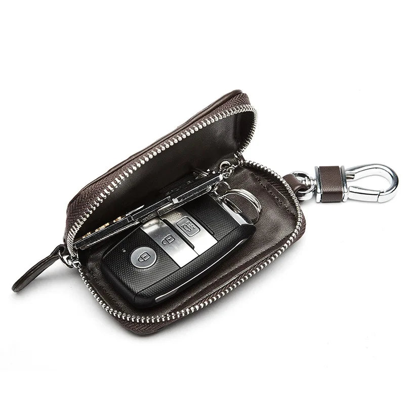 Cow Leather Car Key Wallet Zipper Key Case Male Female Housekeeper Holders