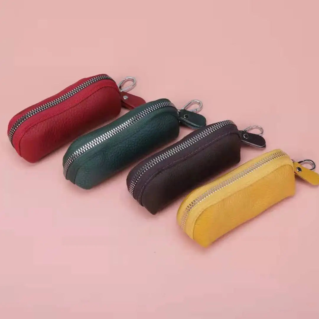 Genuine Cow Leather Key Wallet Holder Zipper Case