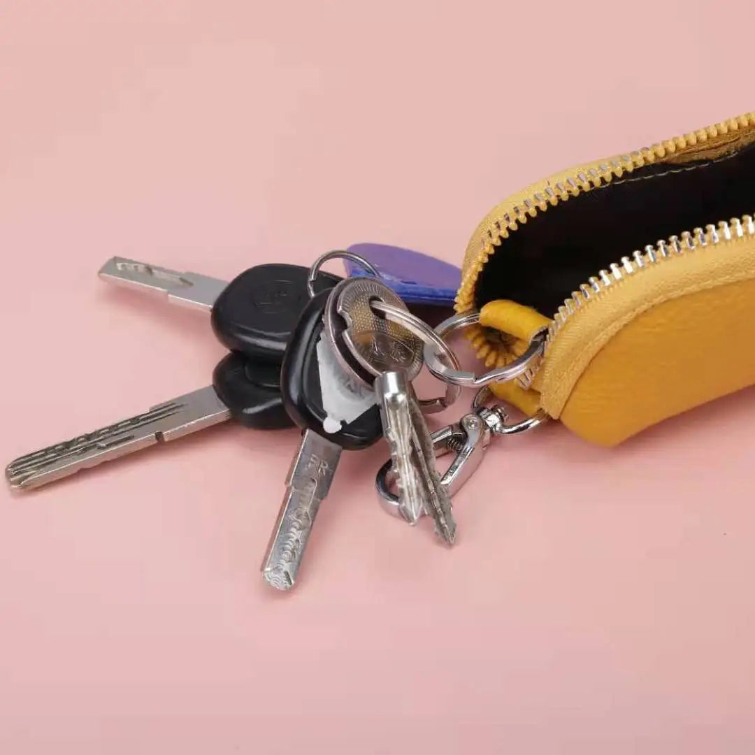 Genuine Cow Leather Key Wallet Holder Zipper Case
