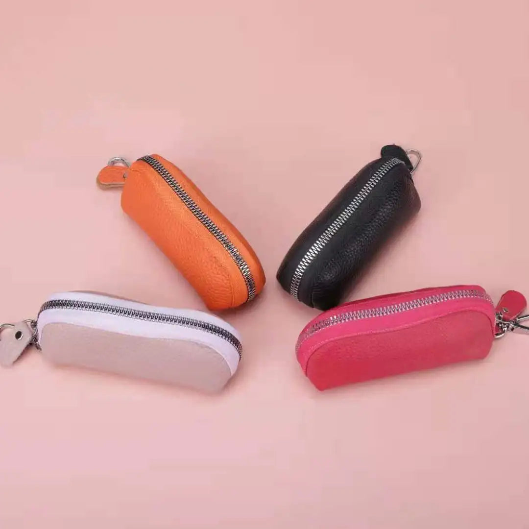 Genuine Cow Leather Key Wallet Holder Zipper Case