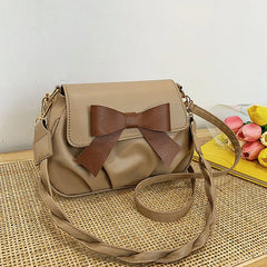 Women's High PU Leather Shoulder Bag Bow Pleated Crossbody