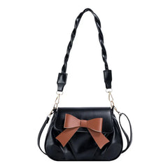 Women's High PU Leather Shoulder Bag Bow Pleated Crossbody
