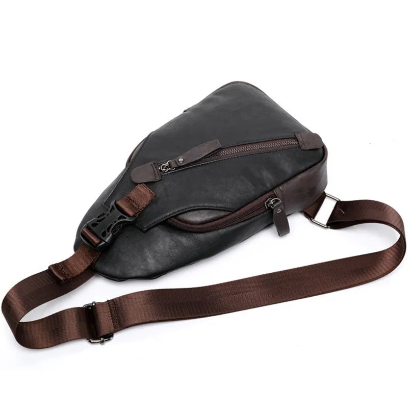 Men Travel Chest Bag Casual Crossbody Handbag PU Leather
