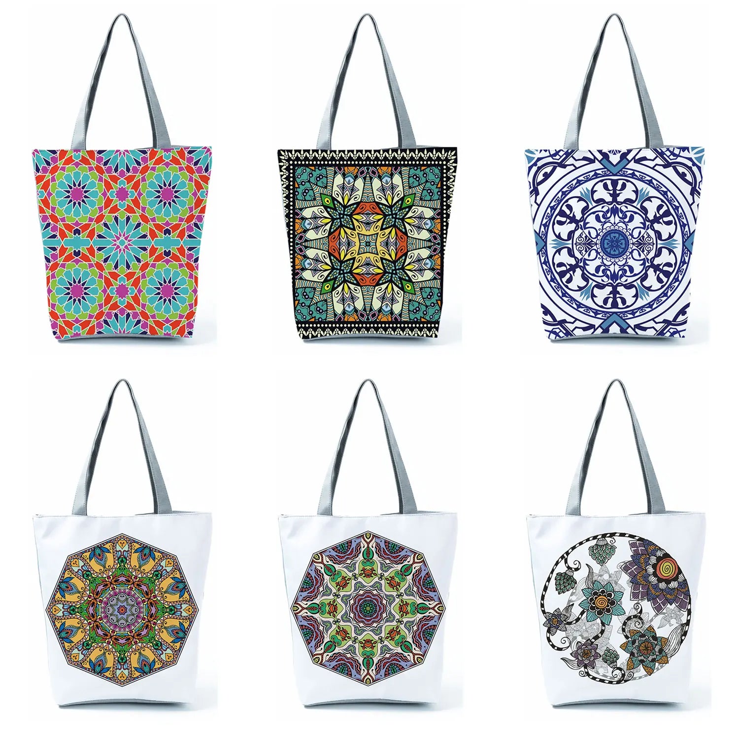 Geometry Floral Print Women's Beach Bag Eco-Friendly Portable Handbag