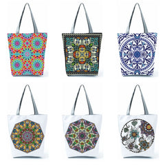Geometry Floral Print Women's Beach Bag Eco-Friendly Portable Handbag