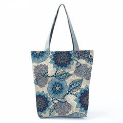 Geometry Floral Print Women's Beach Bag Eco-Friendly Portable Handbag