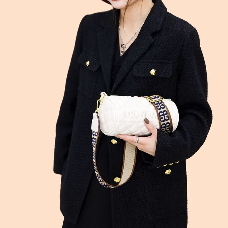 Wide Strap Crossbody Camera Bag Lozenge PU Leather Mini Messenger Bag