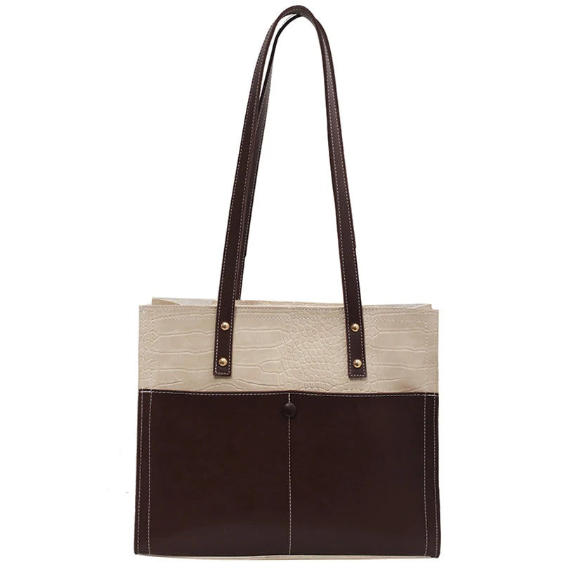 Women Bag Winter Large Capacity Handbags Casual Patchwork PU Leather
