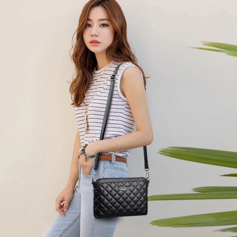 Plaid Shoulder Bag Soft PU Leather Handbag Ladies Joker Leisure Female