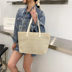 Women Summer Straw Large Bag Beach Casual Shoulder Bag