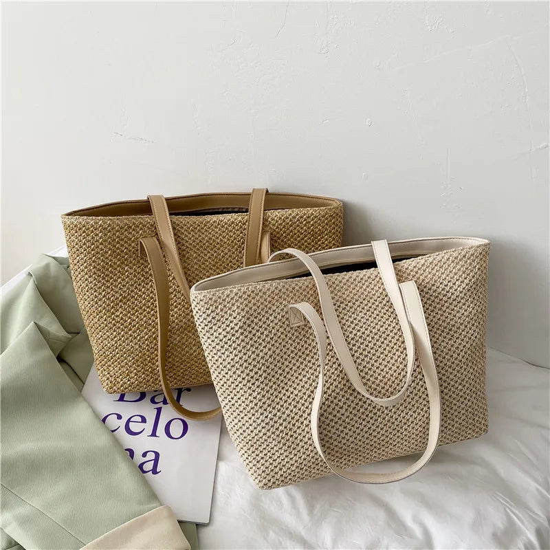 Women Summer Straw Large Bag Beach Casual Shoulder Bag