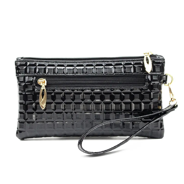 Leather Zipper Long Purse Clutch Bag Phone Bag