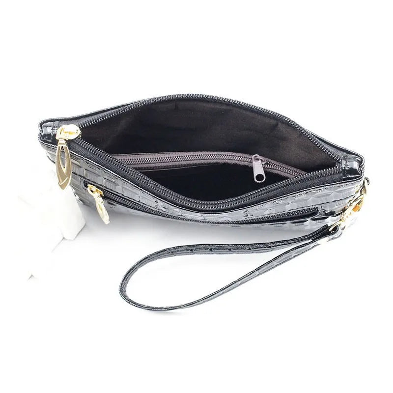 Leather Zipper Long Purse Clutch Bag Phone Bag