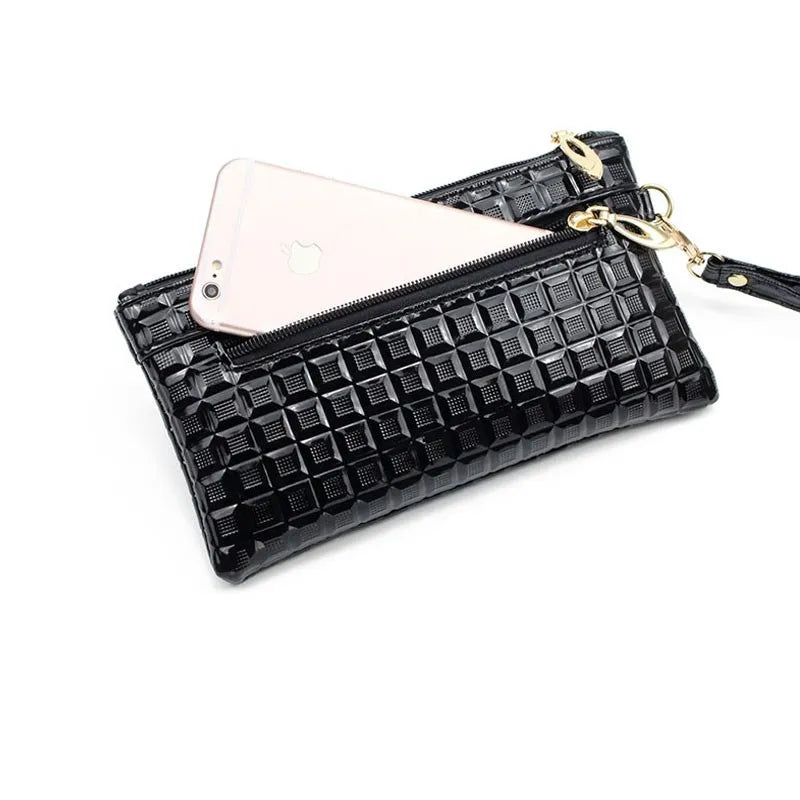 Leather Zipper Long Purse Clutch Bag Phone Bag