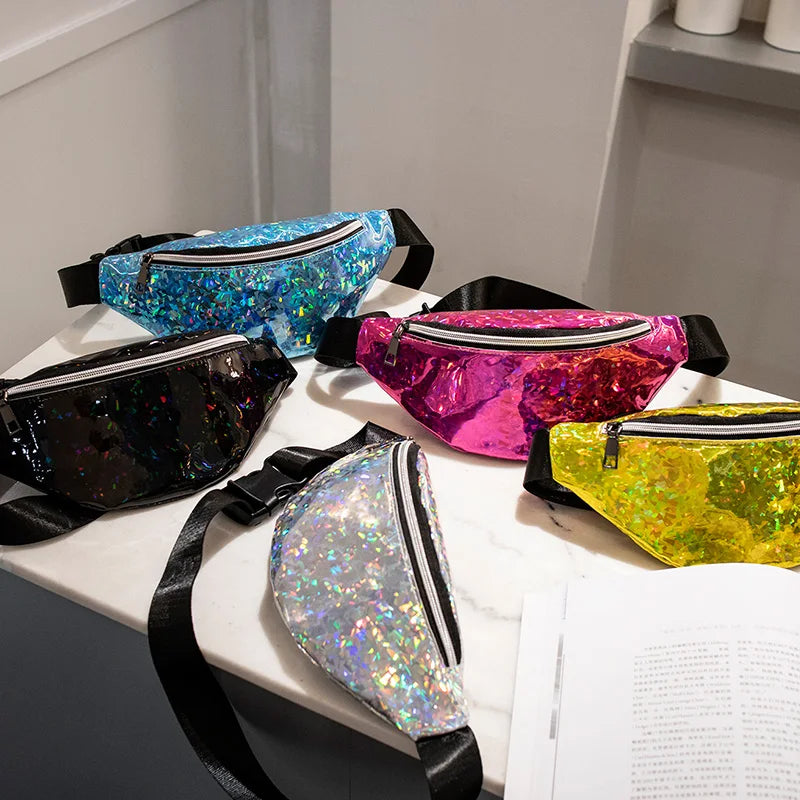 Women Candy Fanny Pack Geometric Waist Packs Laser Phone Pouch Mini Bags