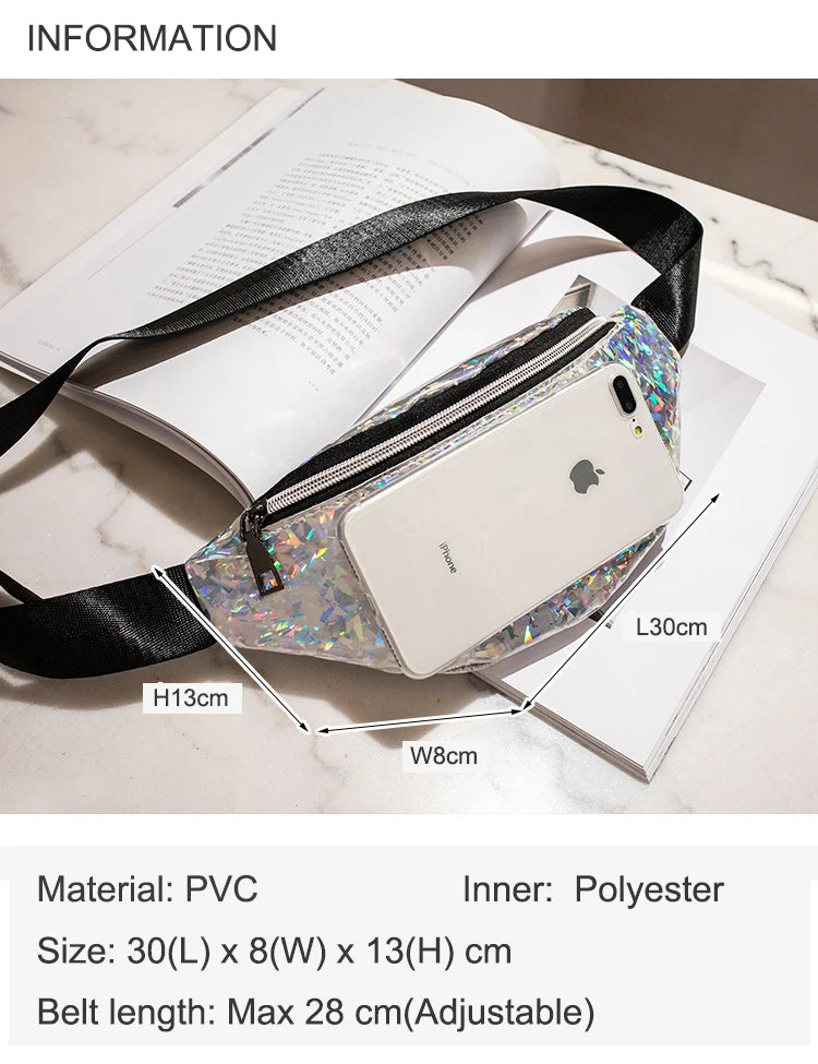 Women Geometric Waist Packs Laser Chest Phone Pouch Mini Bags