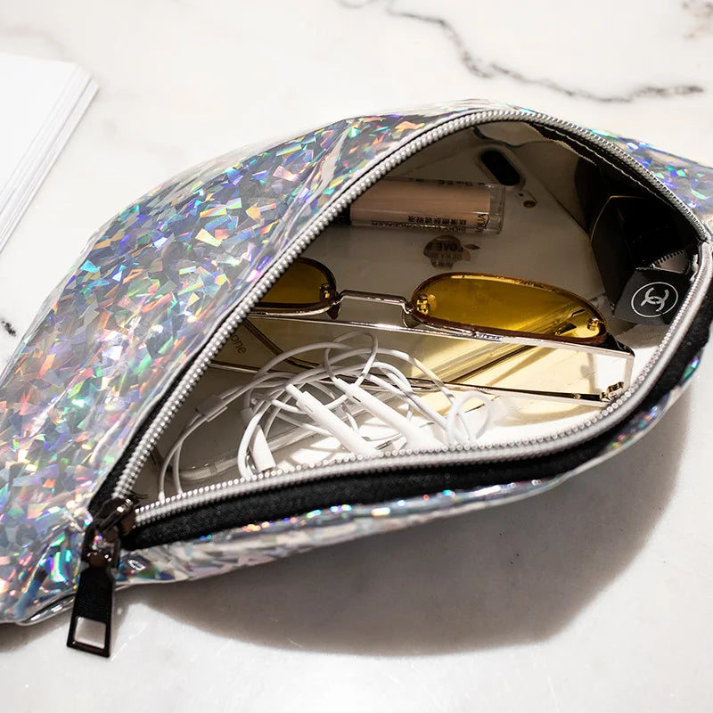 Women Candy Fanny Pack Geometric Waist Packs Laser Phone Pouch Mini Bags