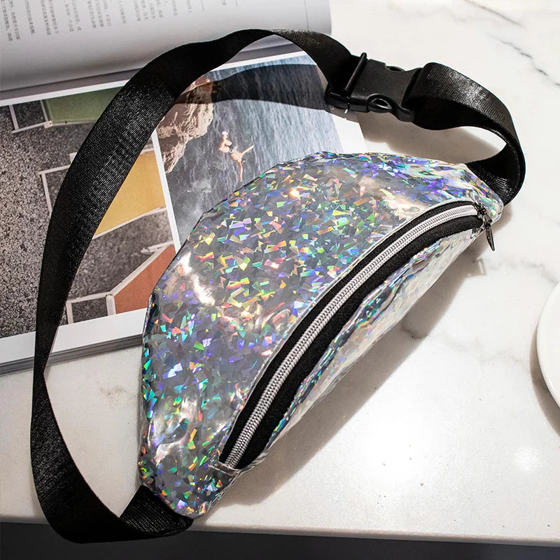 Women Geometric Waist Packs Laser Chest Phone Pouch Mini Bags