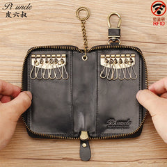 Leather Keychain Men Women Key Organizer Pouch Cow Skin Car Key Bag
