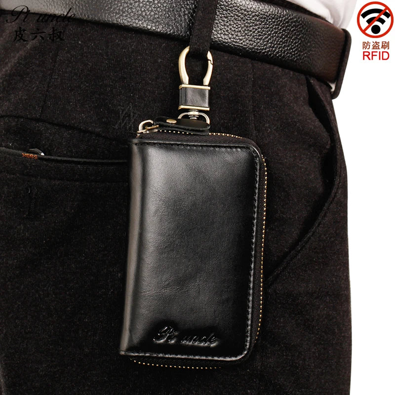 Leather Keychain Men Women Key Organizer Pouch Cow Skin Car Key Bag