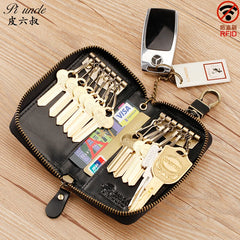 Leather Keychain Men Women Key Organizer Pouch Cow Skin Car Key Bag