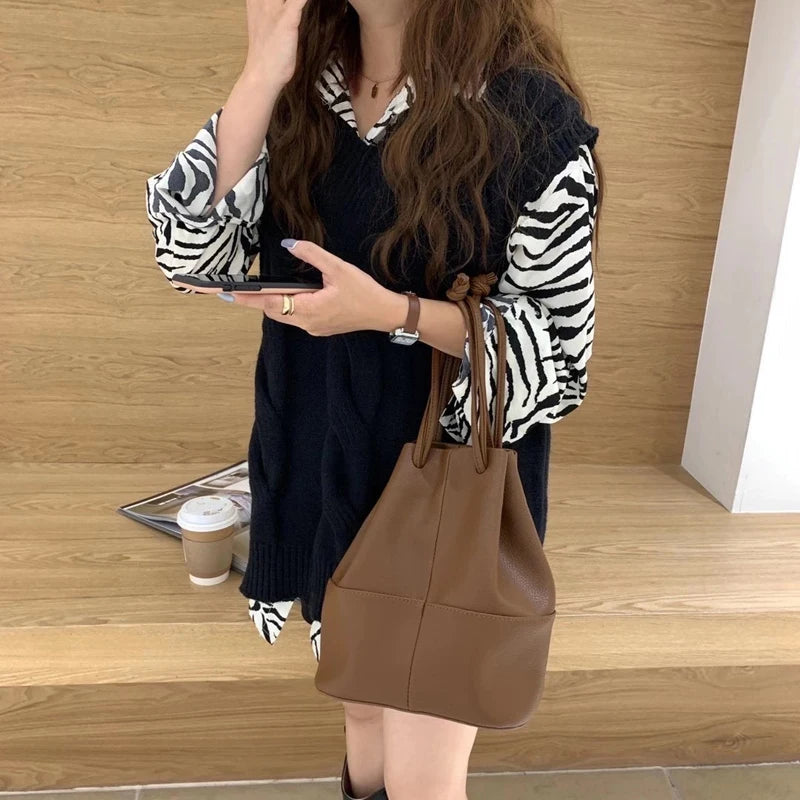 High Quality PU Leather Ladies Bucket Bag Women Handbags Shoulder Bag