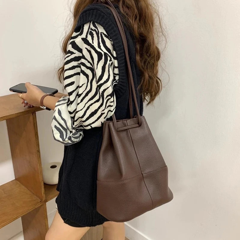 High Quality PU Leather Ladies Bucket Bag Women Handbags Shoulder Bag