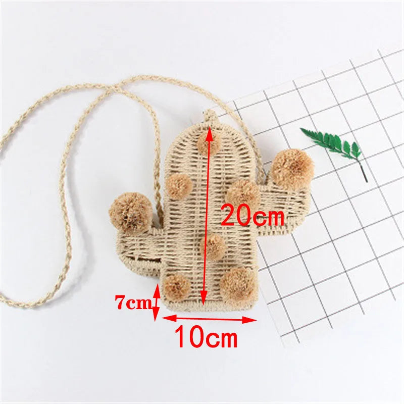 High Beach Bag Cactus Rattan Bag Straw Bag Summer Bags With Pom Pom Women Messen