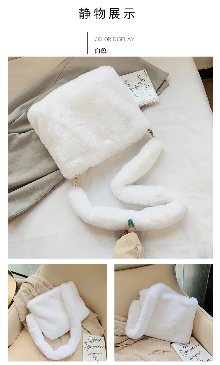 Soft Fur Hobo Handbag Women Large Capacity Purse Lady Sac Winter Handbag