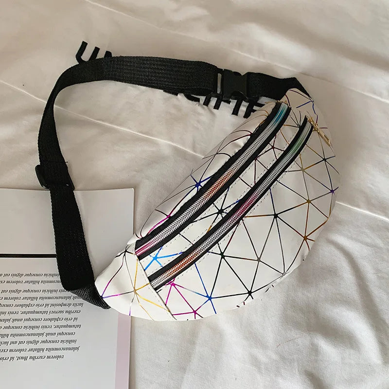 Pink Holographic Waist Bag Geometric Fanny Pack Female Belt Bag