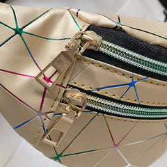 Pink Holographic Waist Bag Geometric Fanny Pack Female Belt Bag