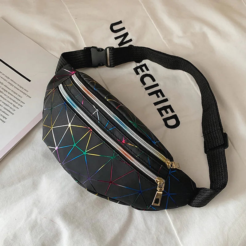 Pink Holographic Waist Bag Geometric Fanny Pack Female Belt Bag