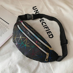 Pink Holographic Waist Bag Geometric Fanny Pack Female Belt Bag