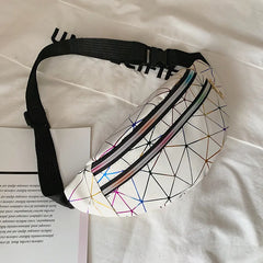Pink Holographic Waist Bag Geometric Fanny Pack Female Belt Bag