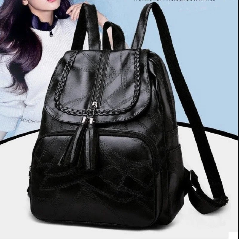 Small Leather Backpack Zipper Schoolbag Student Bookbag