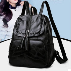 Small Leather Backpack Zipper Schoolbag Student Bookbag