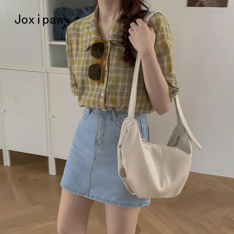 Large Capacity Casual Shoulder Bag Solid Pu Leather Crossbody Bags