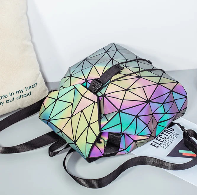 Luminous Geometric Backpack Women's Folding Rhombic Girls' Party Trip